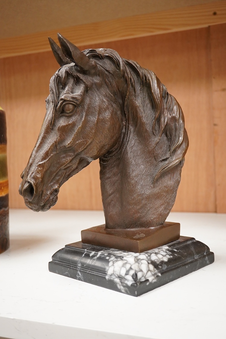 A patinated bronze bust of a horse’s head, height 31cm